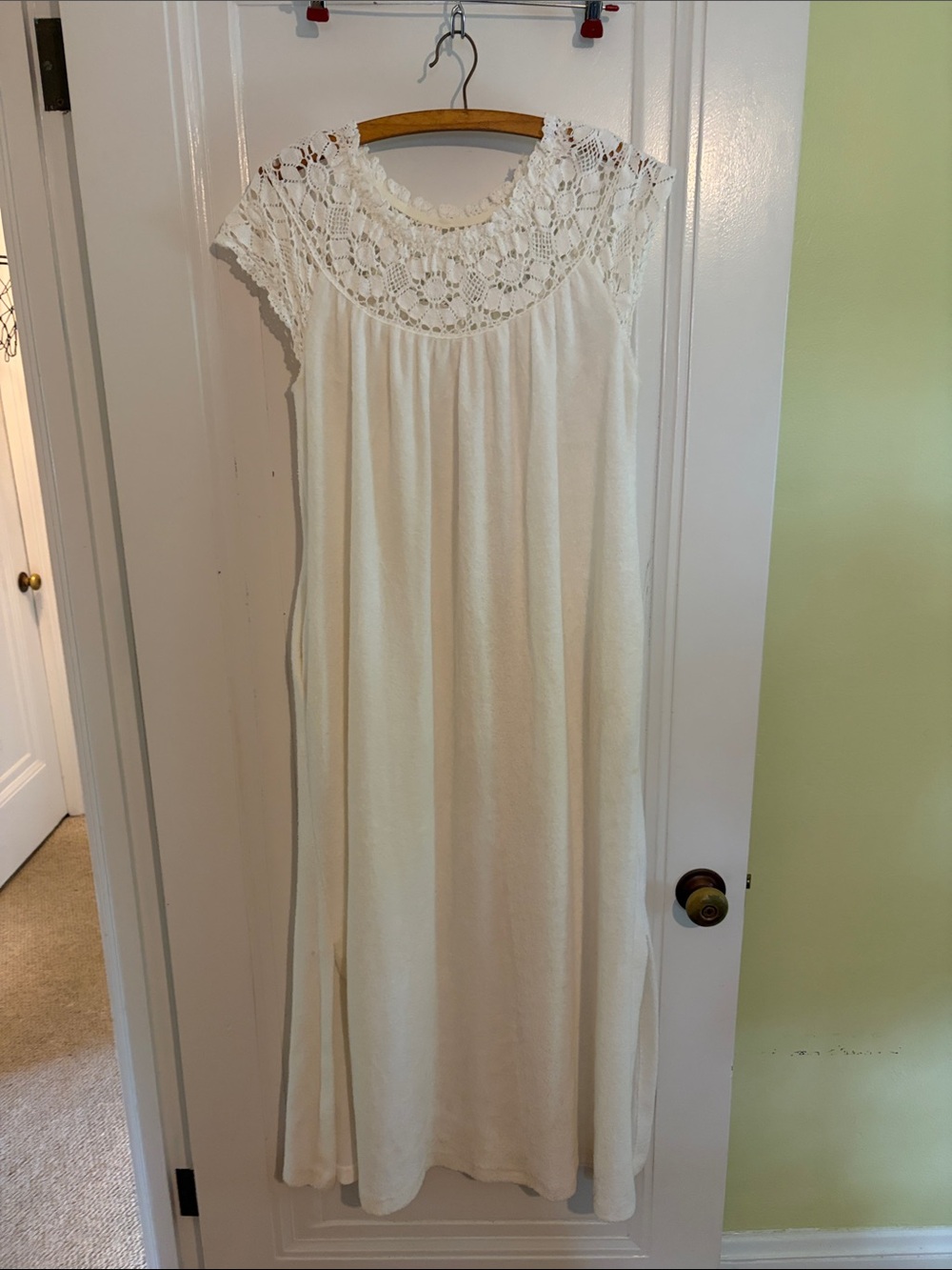 Cream Crochet Yoke Maxi terry cloth Dress/ swimwear cover up